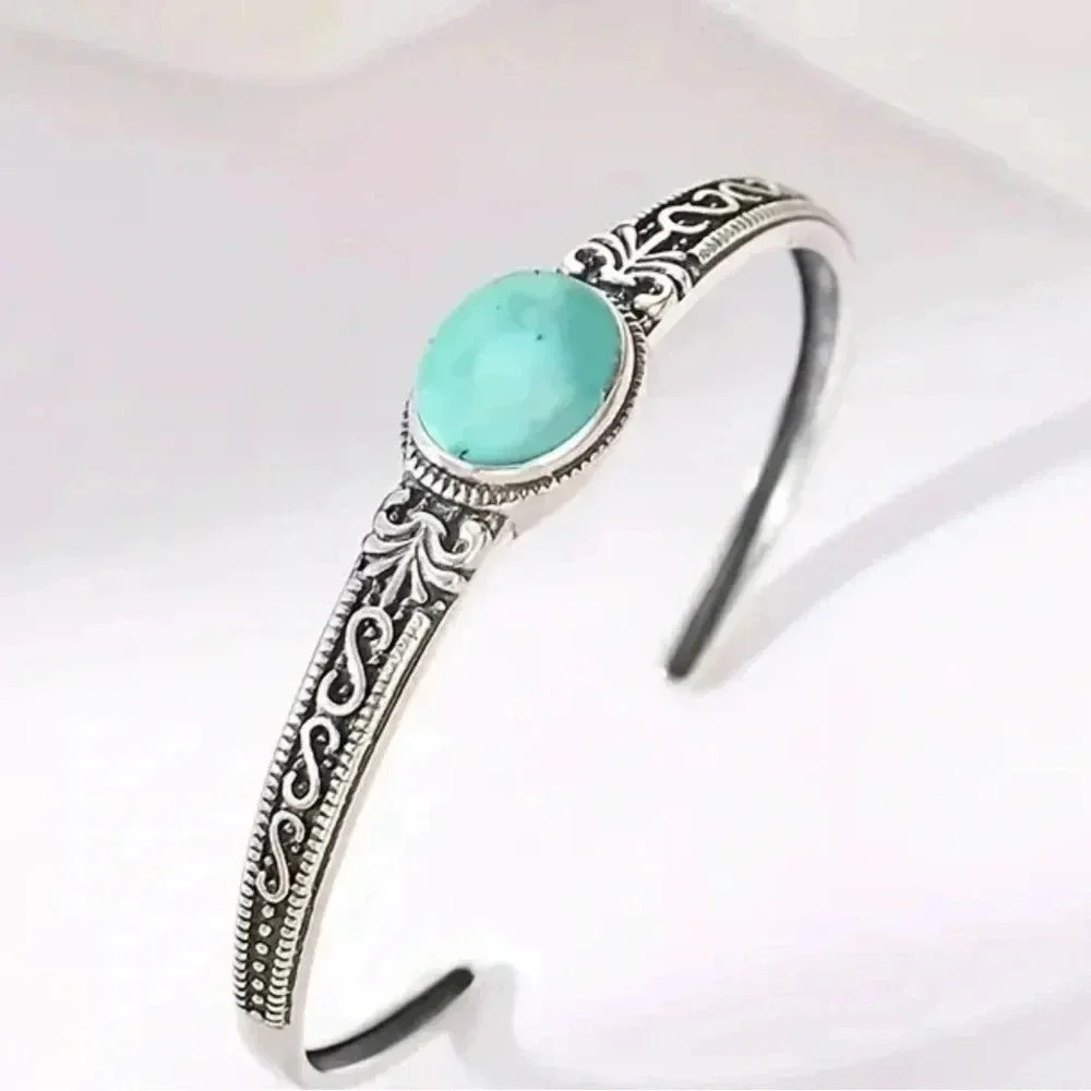Vintage faux turquoise cuff open bracelet